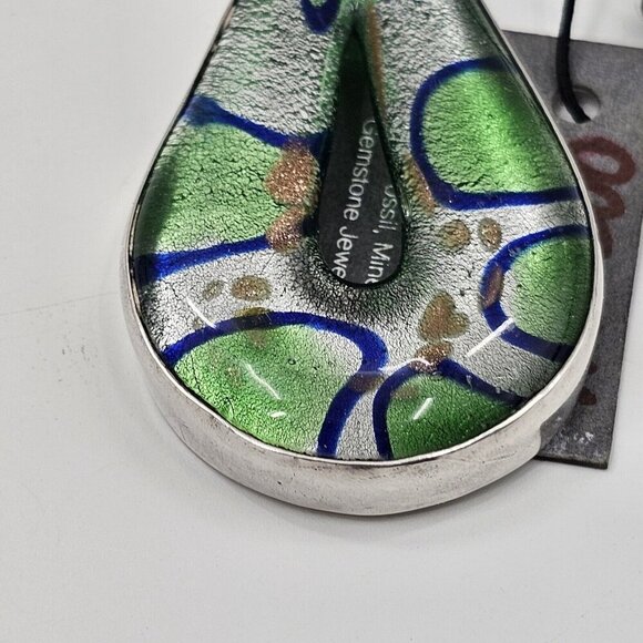 Charles Albert Dichroic Green Art Glass Fine Sterling Silver Necklace Pendant - Picture 9 of 10